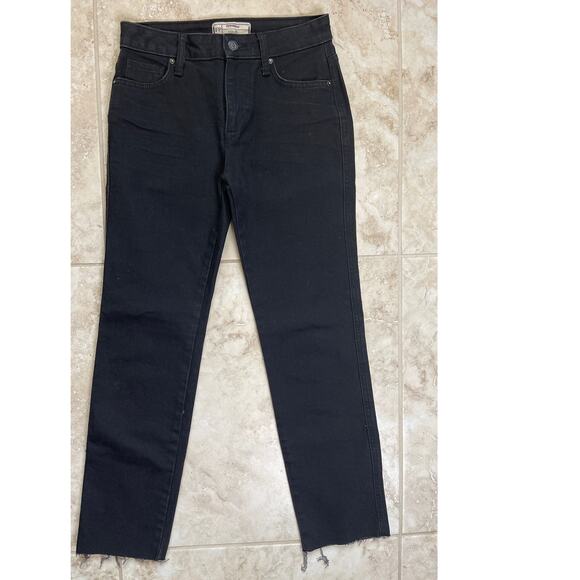 Free People black size 24 jeans denim straight crop raw hem small NWOT high rise - Picture 1 of 3